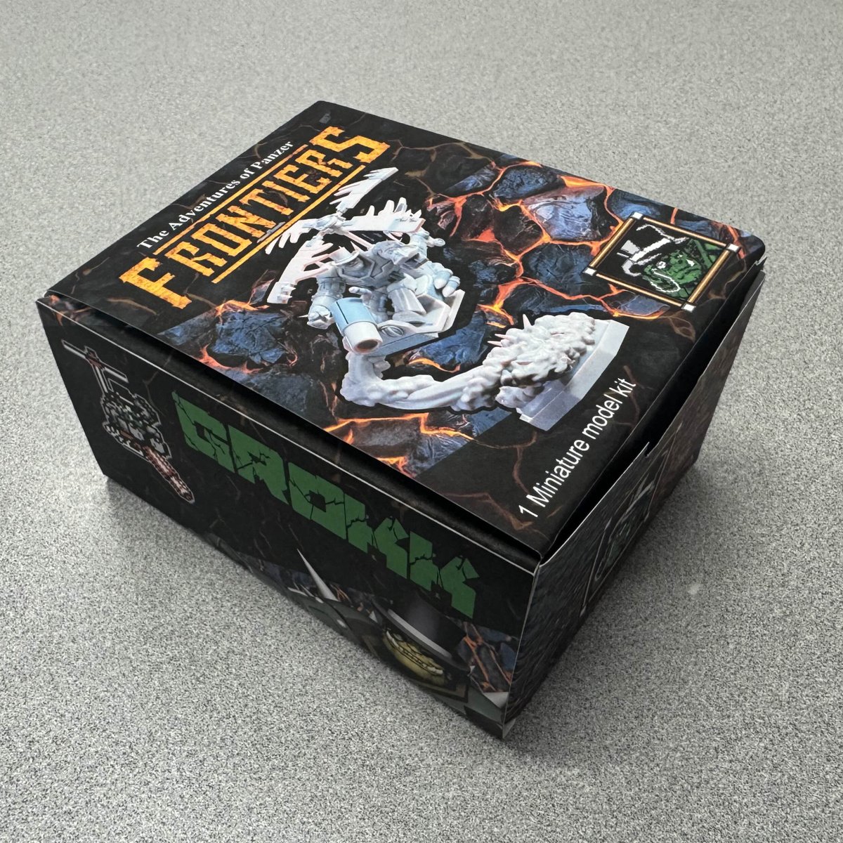 PixelCraft81's tweet image. Signup for the pre-launch kickstarter: kickstarter.com/projects/panze…
Quick and dirty draft for the Grokk miniature box. There will be a 22mm scale model kit of grokk and his Helicopter included in the collectors edition of the Adventures of Panzer: Frontiers!