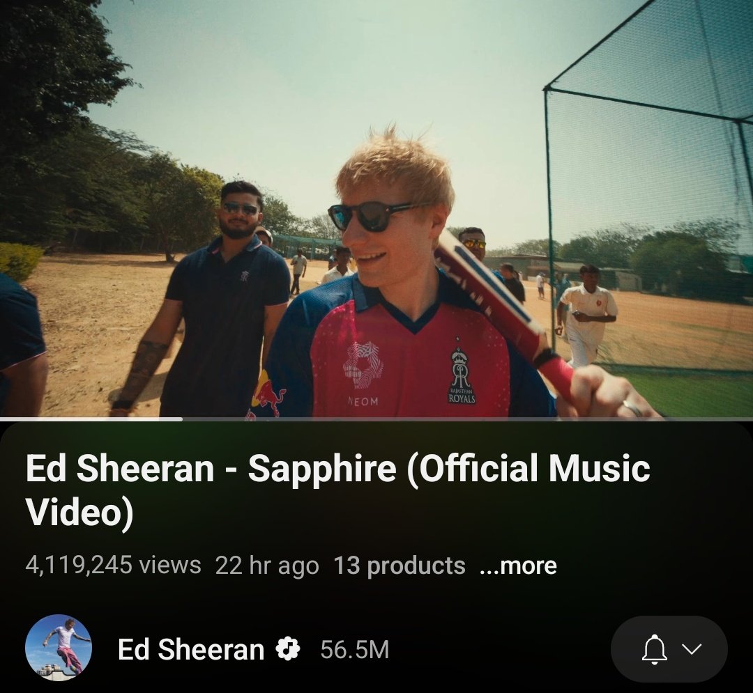 Ed Sheeran wearing Rajasthan Royals' jersey in his latest 'Sapphire' song.