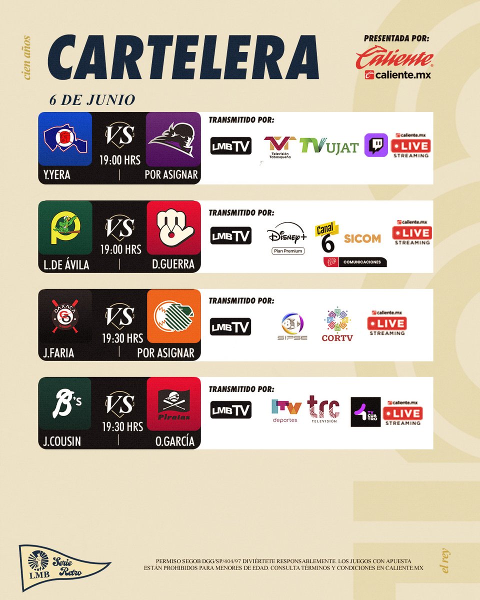 ¡ESTOS SON LOS JUEGOS DE HOY!

 ¿A cuál le vas a meter en Caliente.mx? 🔥⚾️

#ApuestaEnCaliente por la victoria de tu equipo favorito y recibe $1,000 de regalo para tu primer apuesta 📲bit.ly/4dSQR5T

#MásAcciónMásDiversión #JugamosPorMás