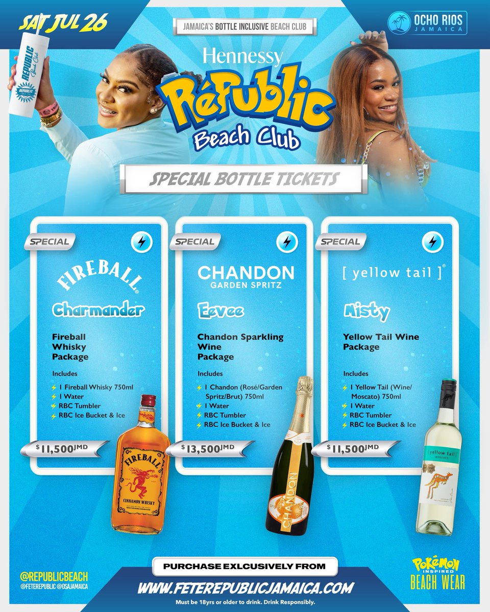 Hennessy Republic Beach: Catch ‘Em All!

Early Bird BOTTLE &amp; GENERAL tickets are now available! 

Link in bio ☄️

See you Saturday July 26 in Ochi 🌞

#RepublicBeachClub #RepublicBeach #FeteRepublicJa #OsaJamaica