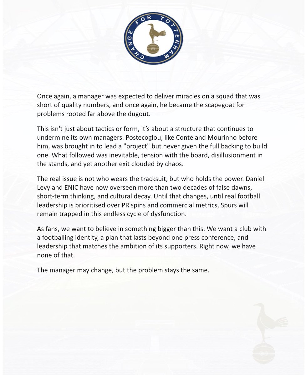 ChangeForSpurs's tweet image. Ange Postecoglou Sacked