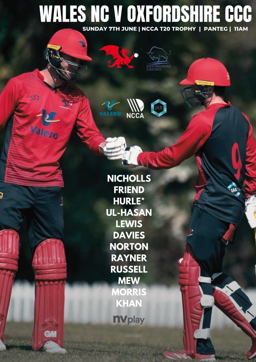 Wales National County ๐ด๓ ง๓ ข๓ ท๓ ฌ๓ ณ๓ ฟ๐ (@walesncounty) on Twitter photo ๐ด๓ ง๓ ข๓ ท๓ ฌ๓ ณ๓ ฟ Your Wales NC team to face <a href="/Oxoncb/">Oxfordshire Cricket</a> on Sunday in two crucial fixtures!
๐ <a href="/pantegcricket/">Panteg Cricket Club</a>
โ๏ธ x2 T20s
๐ <a href="/NCCA_uk/">NCCA (National Counties Cricket Association)</a> T20 Trophy
๐ฐ๏ธ 11am & 2.30pm
๐ A debut for <a href="/GlamCricket/">Glamorgan Cricket</a>โs Zain Ul-Hasan!
๐บ Live Stream not available this week due to poor signal so get yourself down to support! ๐ด๓ ง๓ ข๓ ท๓ ฌ๓ ณ๓ ฟ Your Wales NC team to face <a href="/Oxoncb/">Oxfordshire Cricket</a> on Sunday in two crucial fixtures!
๐ <a href="/pantegcricket/">Panteg Cricket Club</a>
โ๏ธ x2 T20s
๐ <a href="/NCCA_uk/">NCCA (National Counties Cricket Association)</a> T20 Trophy
๐ฐ๏ธ 11am & 2.30pm
๐ A debut for <a href="/GlamCricket/">Glamorgan Cricket</a>โs Zain Ul-Hasan!
๐บ Live Stream not available this week due to poor signal so get yourself down to support!