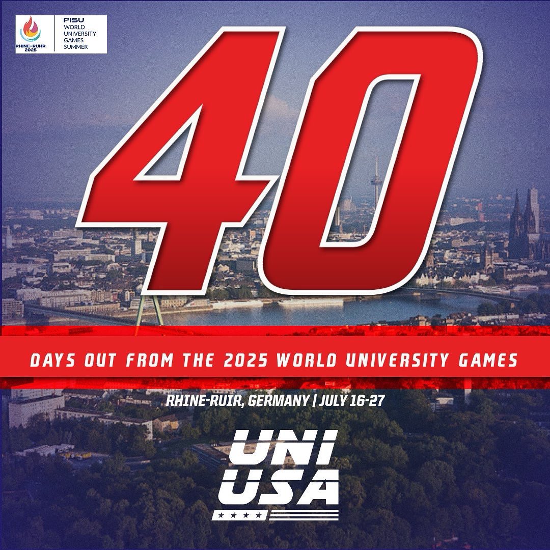40 days to go!

The 2025 FISU World University Games are getting closer, and USA is gearing up for a summer to remember. From training camps to travel prep, the journey to Rhine-Ruhr is well underway.

#RhineRuhr2025 #FISUWorldUniversityGames #TeamUniUSA #RoadToRhineRuhr
🔥🇺🇸🎯