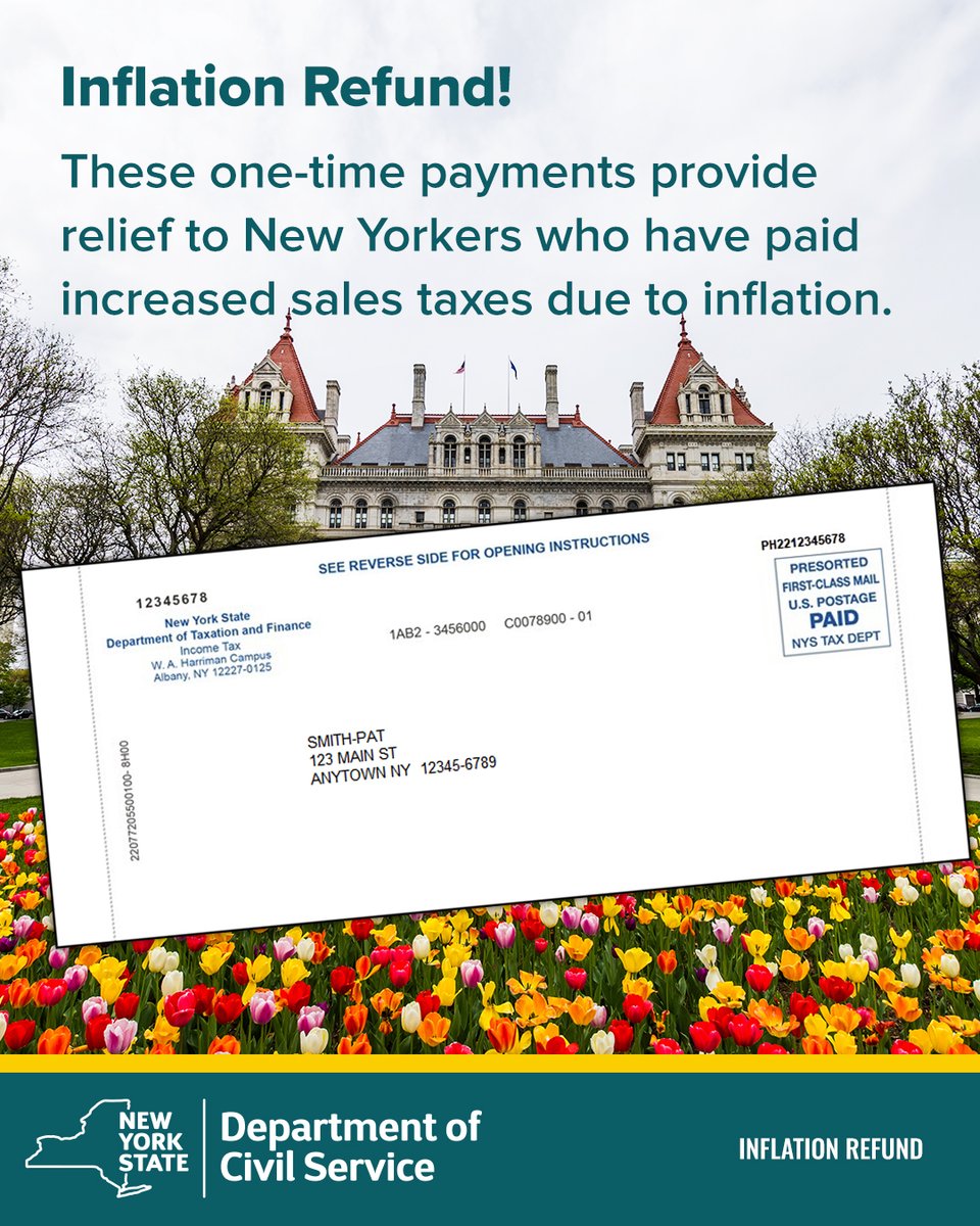 NYS Civil Service (@nyscivilservice) on Twitter photo #DYK? <a href="/GovKathyHochul/">Governor Kathy Hochul</a> is putting more money in YOUR pockets with New York’s first ever Inflation Refund! Learn more: ny.gov/inflationrefund #DYK? <a href="/GovKathyHochul/">Governor Kathy Hochul</a> is putting more money in YOUR pockets with New York’s first ever Inflation Refund! Learn more: ny.gov/inflationrefund