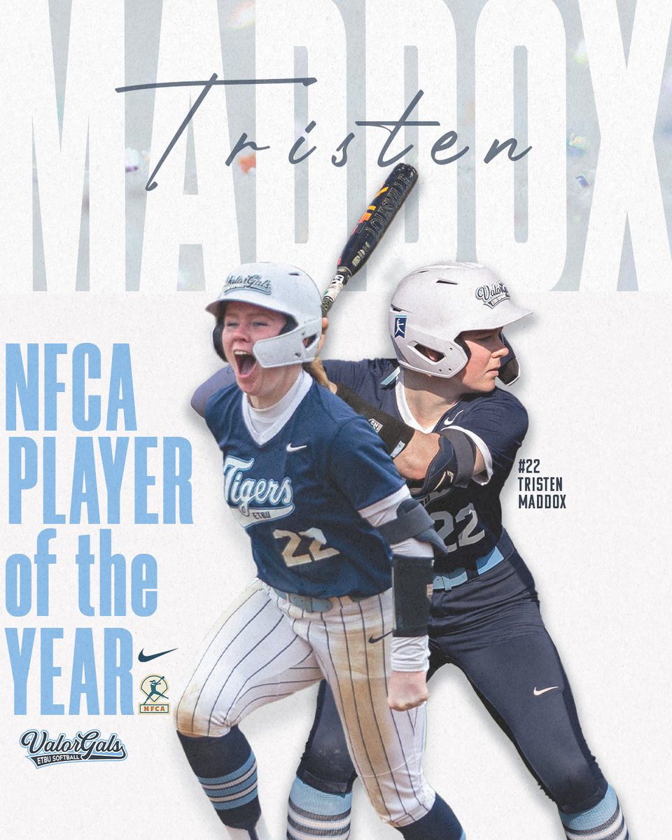 ETBU Softball (@etbu_softball) on Twitter photo Introducing your 2025 NFCA ππππππ ππ
 πππ ππππ, Tristen Maddox!πͺπ
Congratulations on receiving the National Player of the Year Award!π©΅
#ValorGals #NFCA #PlayeroftheYear Introducing your 2025 NFCA ππππππ ππ
 πππ ππππ, Tristen Maddox!πͺπ
Congratulations on receiving the National Player of the Year Award!π©΅
#ValorGals #NFCA #PlayeroftheYear