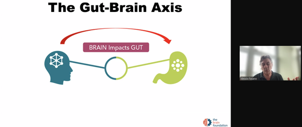 CeliacResearch's tweet photo. Alessio Fasano, MD: "Healthy gut; healthy brain." This is a quote from Dr. Fasano's presentation (today) on the “crosstalk” between the gut #microbiome and the brain in the context of gluten-related disorders, including #celiac disease. #guthealth #MedEd https://t.co/VhN2JN56T7