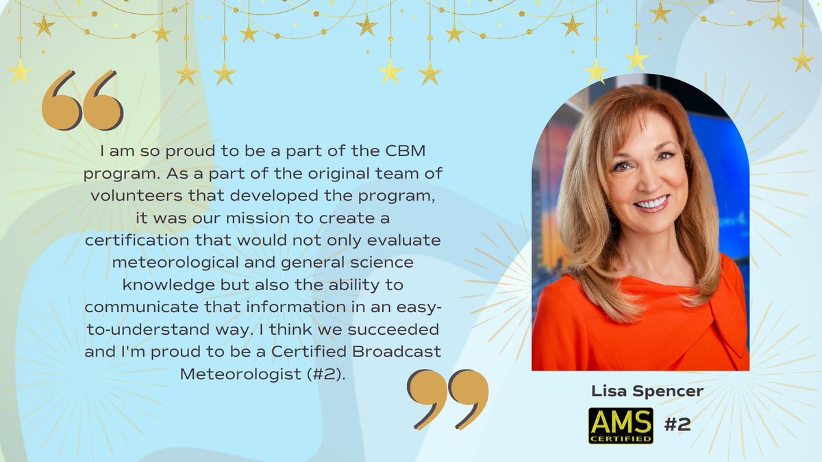 🎊 AMS is proud to certify our 1,000th Certified Broadcast Meteorologist (CBM)!

CBMs are a respected community of professionals who demonstrate scientific competence and effective communication in their weather presentations.

#CBMCelebration #AMSCBM #CBM1000 #CBM1K