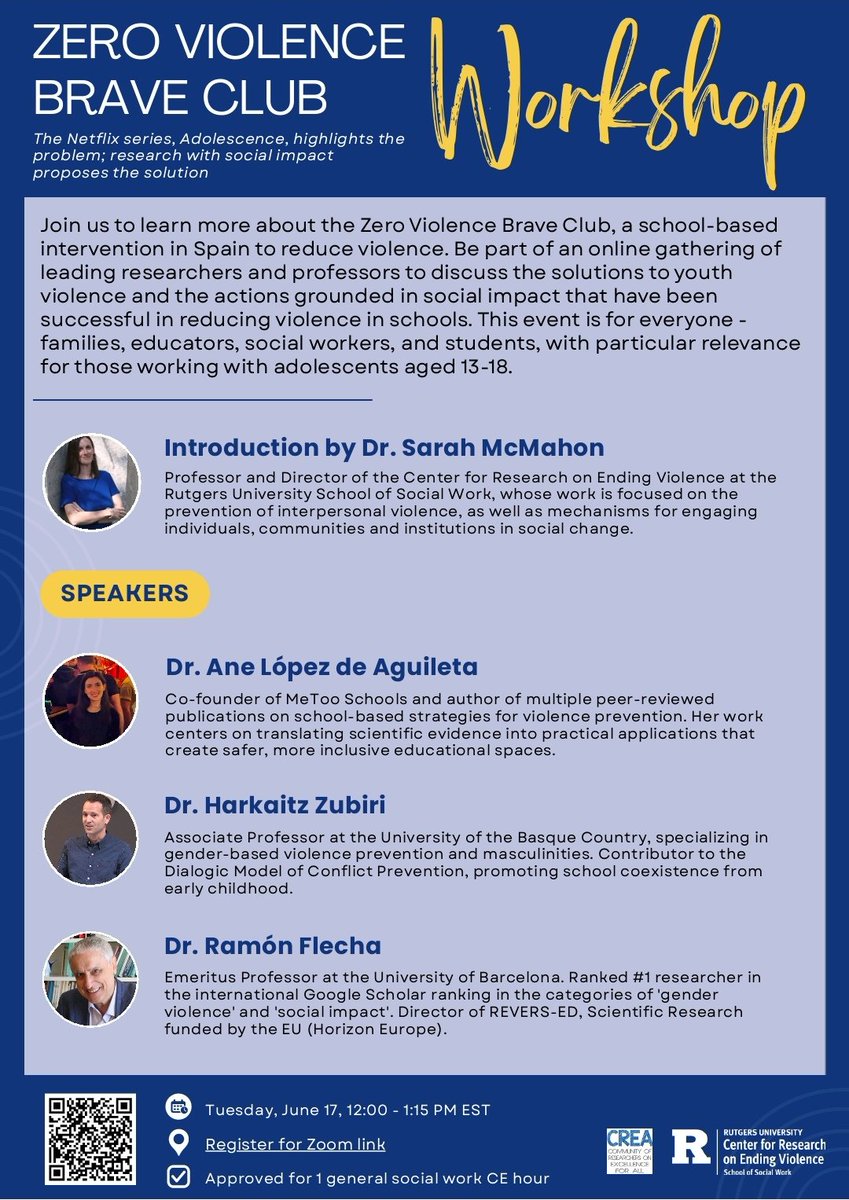 School violence is widely discussed, but few know there are successful actions that have been improving it for years.
Discover them in this free international workshop (in English) with top researchers.
Register now ✍️ rutgers.zoom.us/meeting/regist…