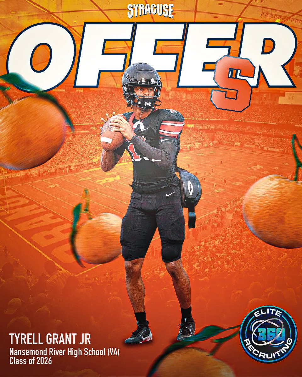 ELITE 360 Recruiting (@elite360recruit) on Twitter photo ‼️BREAKING NEWS ‼️
CONGRATULATIONS to 2026 Elite 360 prospect <a href="/tyrellgrantjr/">Tyrell Grant Jr QB1/ATH</a> on receiving his 5th offer (1st Power 4) from Syracuse University! #beELITE
elite360recruiting.com ‼️BREAKING NEWS ‼️
CONGRATULATIONS to 2026 Elite 360 prospect <a href="/tyrellgrantjr/">Tyrell Grant Jr QB1/ATH</a> on receiving his 5th offer (1st Power 4) from Syracuse University! #beELITE
elite360recruiting.com