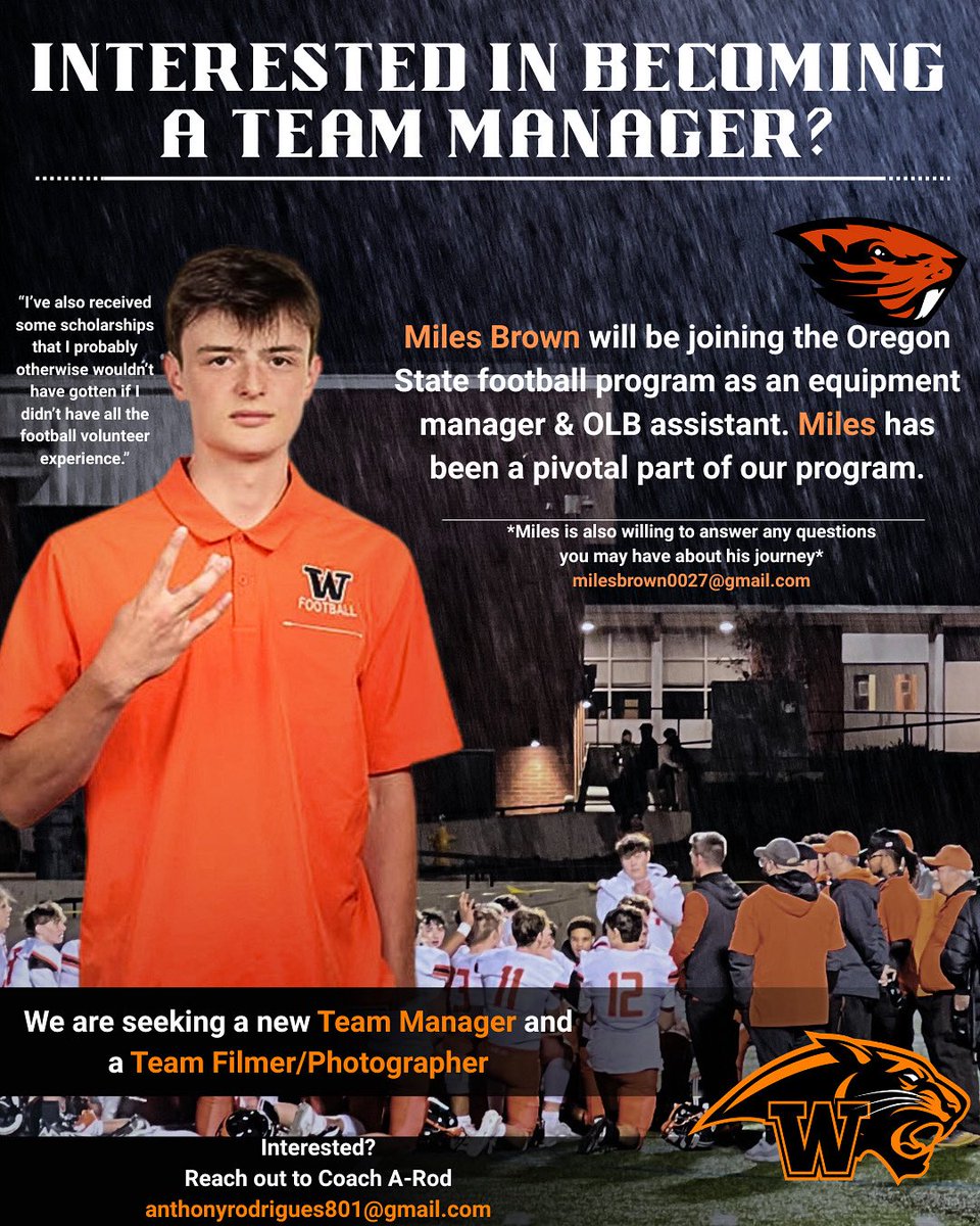 Washougal Football (@washougal_fb) on Twitter photo 🎥 Washougal Football is hiring a new Team Manager & Filmer!
Travel, earn volunteer hours, rep Panther gear, fly drones, and build a college-ready portfolio—just like Miles Brown, now with Oregon State 🟧🖤
📩 anthonyrodrigues801@gmail.com
#PantherPride 🎥 Washougal Football is hiring a new Team Manager & Filmer!
Travel, earn volunteer hours, rep Panther gear, fly drones, and build a college-ready portfolio—just like Miles Brown, now with Oregon State 🟧🖤
📩 anthonyrodrigues801@gmail.com
#PantherPride
