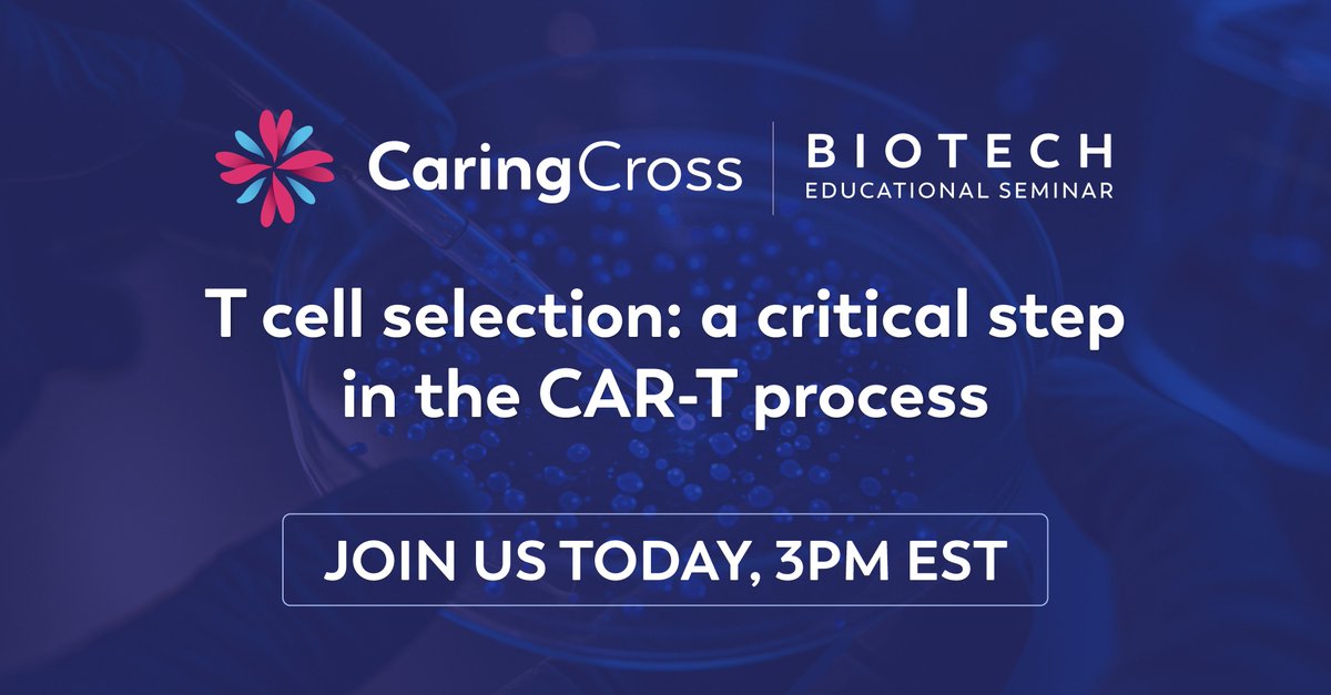 🔬 Biotech Seminar – Today!
T Cell Selection: A Critical Step in the CAR-T Process
Presenter: Dr. Kevin Curran, PhD

🔗 Register: ow.ly/pizV50W5FV3

#CARTtherapy #BiotechWebinar #CellTherapy #TCellSelection #HealthEquity #PatientAccess #CAR_T #Immunotherapy
