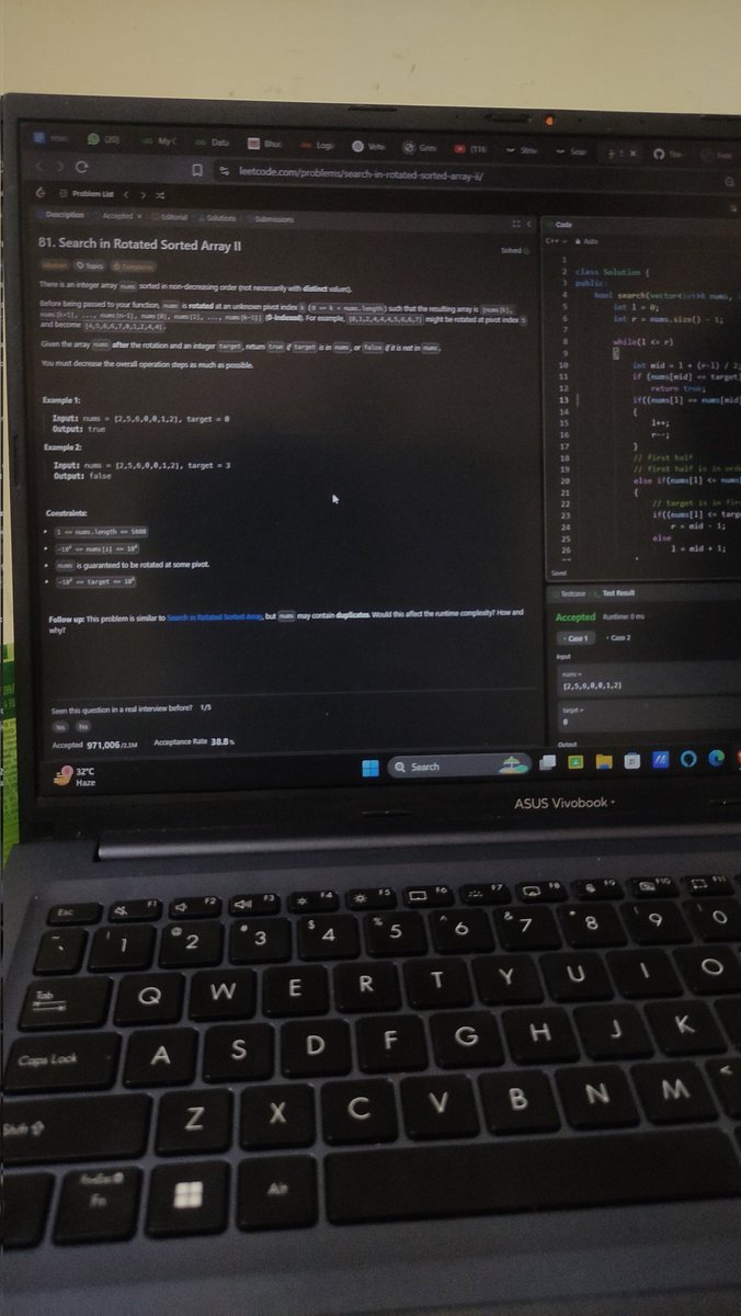 ChetanDongre_'s tweet image. โ
 Completed Search in Rotated Sorted Array (unique elements) โ one more DSA puzzle cracked!
๐ช Also hit the gym today โ physical win โ๏ธ
Stacking daily Ws โ mind & body both in sync.@takeUforward_
#DSA #CodingGrind #PhysicalWin #StriverSheet