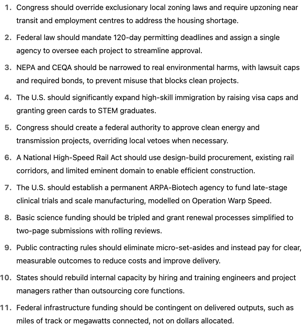 StatisticUrban's tweet photo. The core policies recommendations we get out of Abundance (admittedly, it's not heavy on specifics) really seem pretty unobjectionable to me, even from a leftist/progressive perspective. https://t.co/1qjky1qRDf