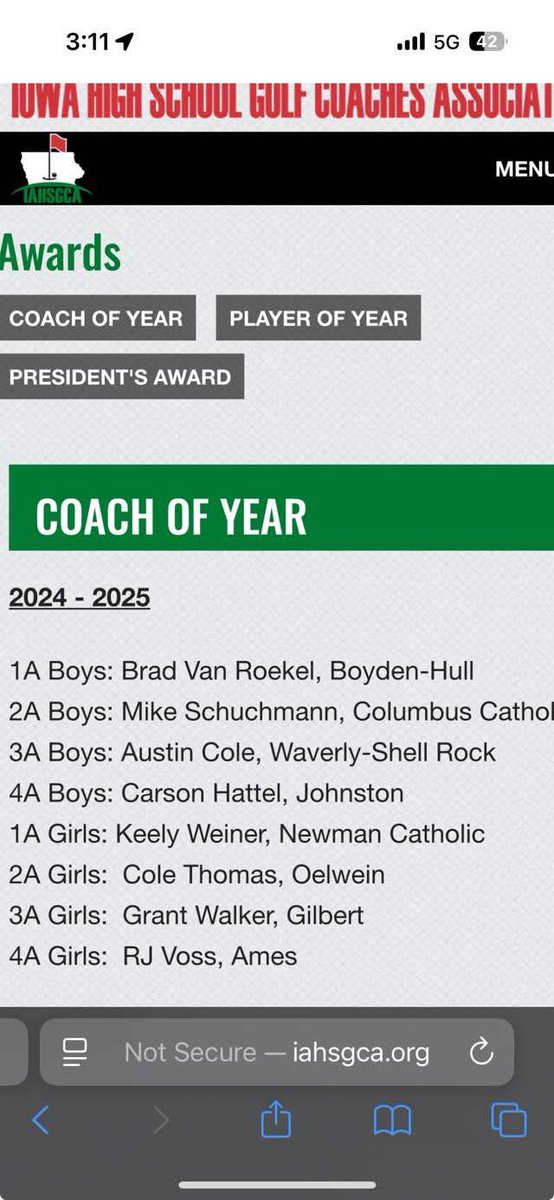 Our very own <a href="/cygolf1/">RJ Voss</a> is the 4A girls golf coach of the year. Unforgettable season!!! Congrats RJ!!!! <a href="/AmesAthletics/">Ames High Athletics</a>
