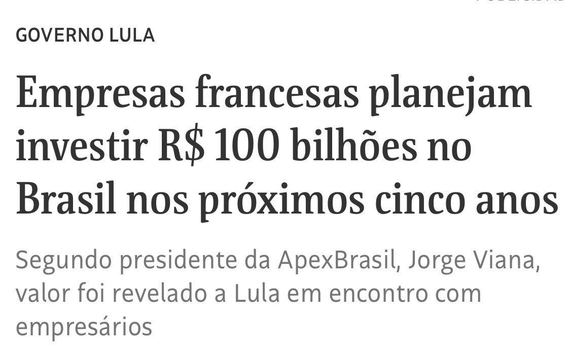 Se Você está feliz que as empresas francesas planejam investir 100 bilhões no Brasil nos próximos anos, deixa aqui o seu LULA LENDA MUNDIAL #LulaEstadista
