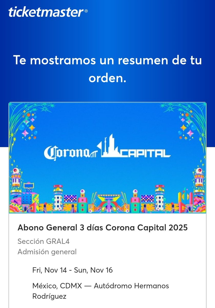 Ya lo postie en todos lados y me vale v*rg...
SE LOGRÓ!! ME VOY AL CORONA CAPITAL 2025!! 😭❤️‍🩹✨