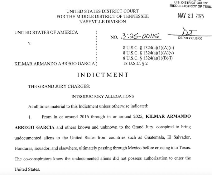 Gregory Jon (@gregoryjon) on Twitter photo <a href="/grantstern/">Grant Stern </a> Kilmar Abrego Garcia has been indicted by a federal grand jury in Nashville for ten years of human trafficking on behalf of MS-13. Will stand trial here unless Nashville’s mayor breaks him out of jail: <a href="/grantstern/">Grant Stern </a> Kilmar Abrego Garcia has been indicted by a federal grand jury in Nashville for ten years of human trafficking on behalf of MS-13. Will stand trial here unless Nashville’s mayor breaks him out of jail: