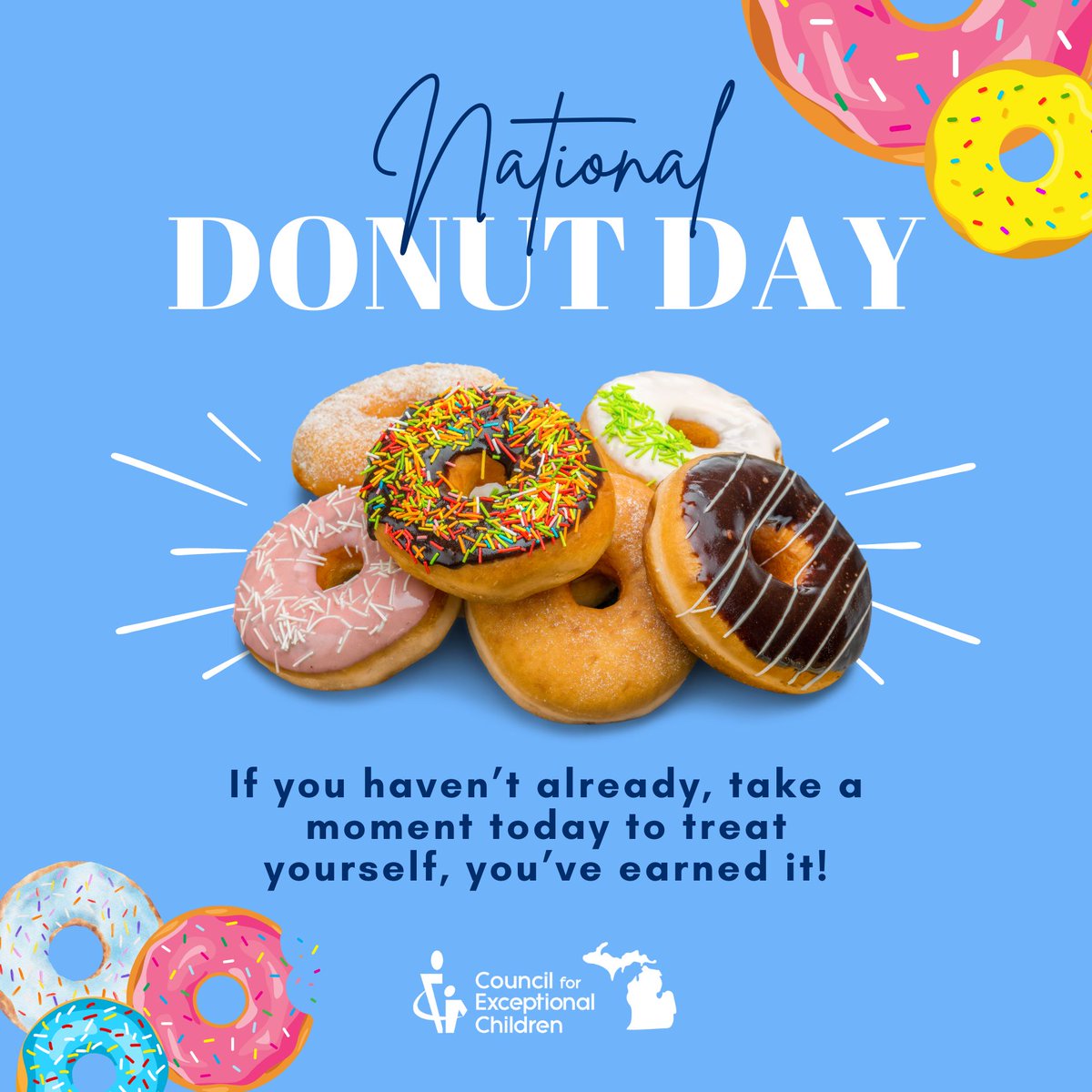 🍩 Happy #NationalDoughnutDay from #MichiganCEC! We’re celebrating the sweet work of educators, families &amp; advocates who support exceptional learners across Michigan. Every child is unique—and every one is worth celebrating! 💙
#SweetSupport #InclusionMatters #SpecialEducation