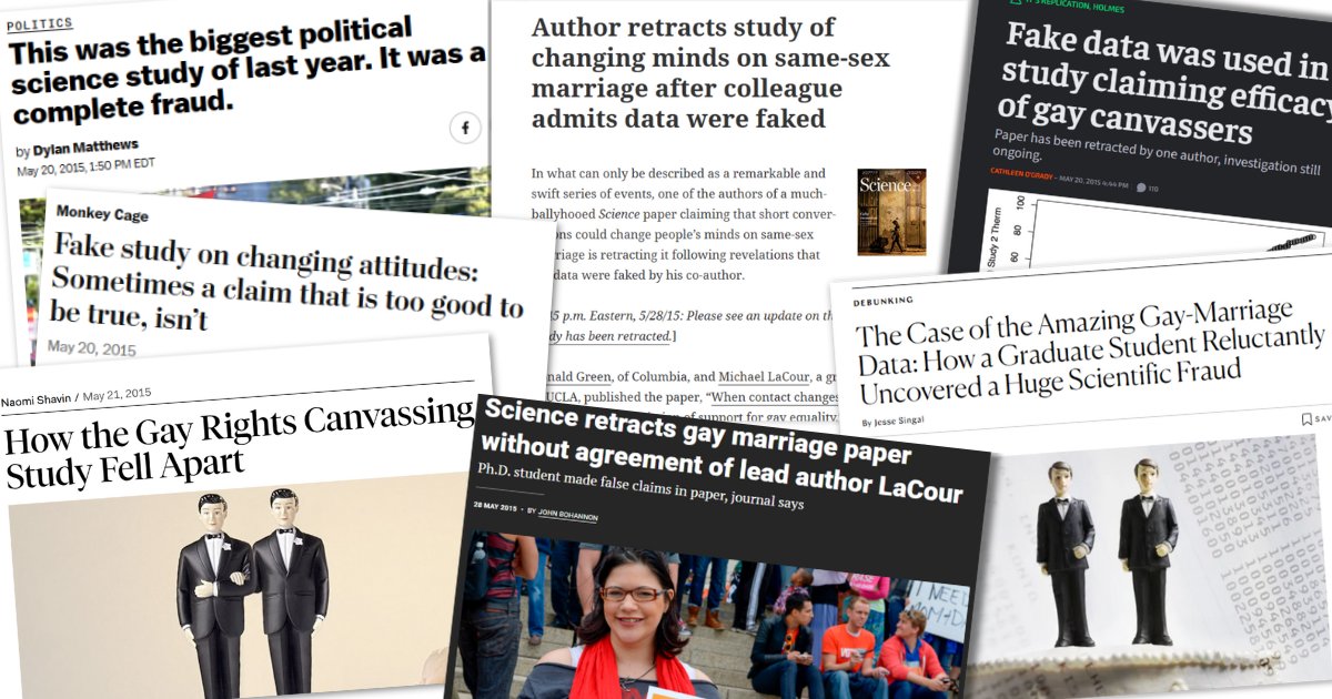 The fakery behind a study on canvassing to change minds about gay marriage came to light 10 years ago thanks to two then-graduate students. I caught up with them to see what has -- and hasn't -- changed in the last decade. My latest for <a href="/RetractionWatch/">Retraction Watch</a> 

retractionwatch.com/2025/06/06/sam…