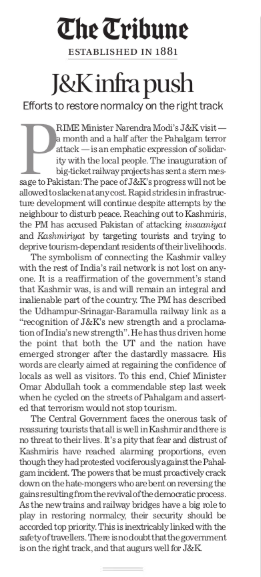 KaliKamlesh's tweet image. 🚆 J&amp;amp;K strides ahead! PM Modi inaugurates the Udhampur-Srinagar-Baramulla railway link, a testament to India&apos;s commitment to progress. Despite challenges, Kashmiriyat stands strong—connectivity &amp;amp; growth take center stage! 🇮🇳✨ #JammuAndKashmir #InfrastructurePush