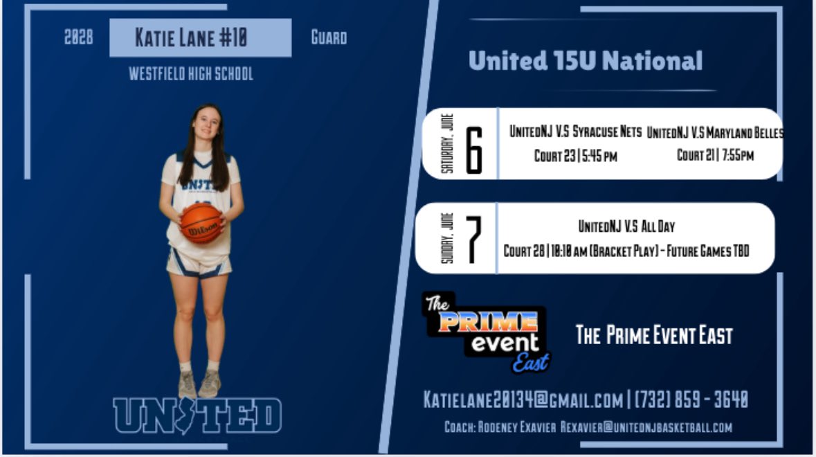 Excited to play this weekend at the Prime Event East tournament! Come watch us compete! <a href="/unitedNJaau/">United NJ AAU</a> <a href="/CoachGaba/">Coach Joe Gaba</a> <a href="/CoachJimmy_O/">Jimmy Ostaszewski</a> <a href="/CoachMcKeonWHS/">Liz McKeon</a>
