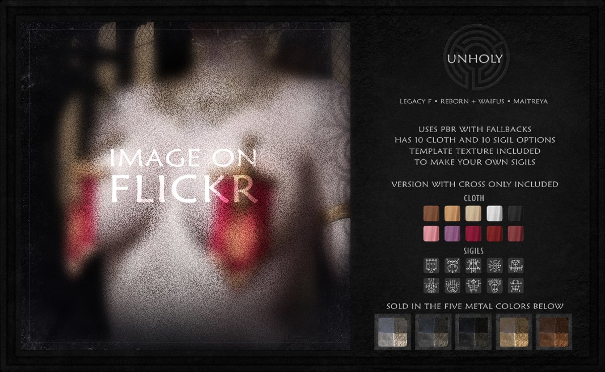 As you know, the less you wear, the higher your armor rating, so not only will you be well protected, you'll be the height of heresy too! New Unholy nipple covers @ The Squishie Event~ #secondlife

Flickr: flic.kr/p/2r9eRQ9
Taxi: maps.secondlife.com/secondlife/Par…