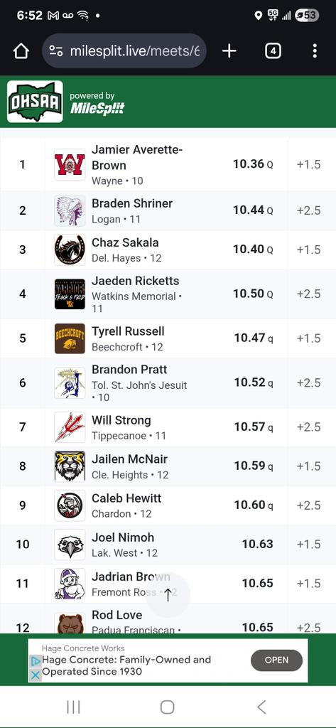 Caleb Hewitt crushes the 100m school record and qualifies to the final tomorrow at the OHSAA D1 State Championship!