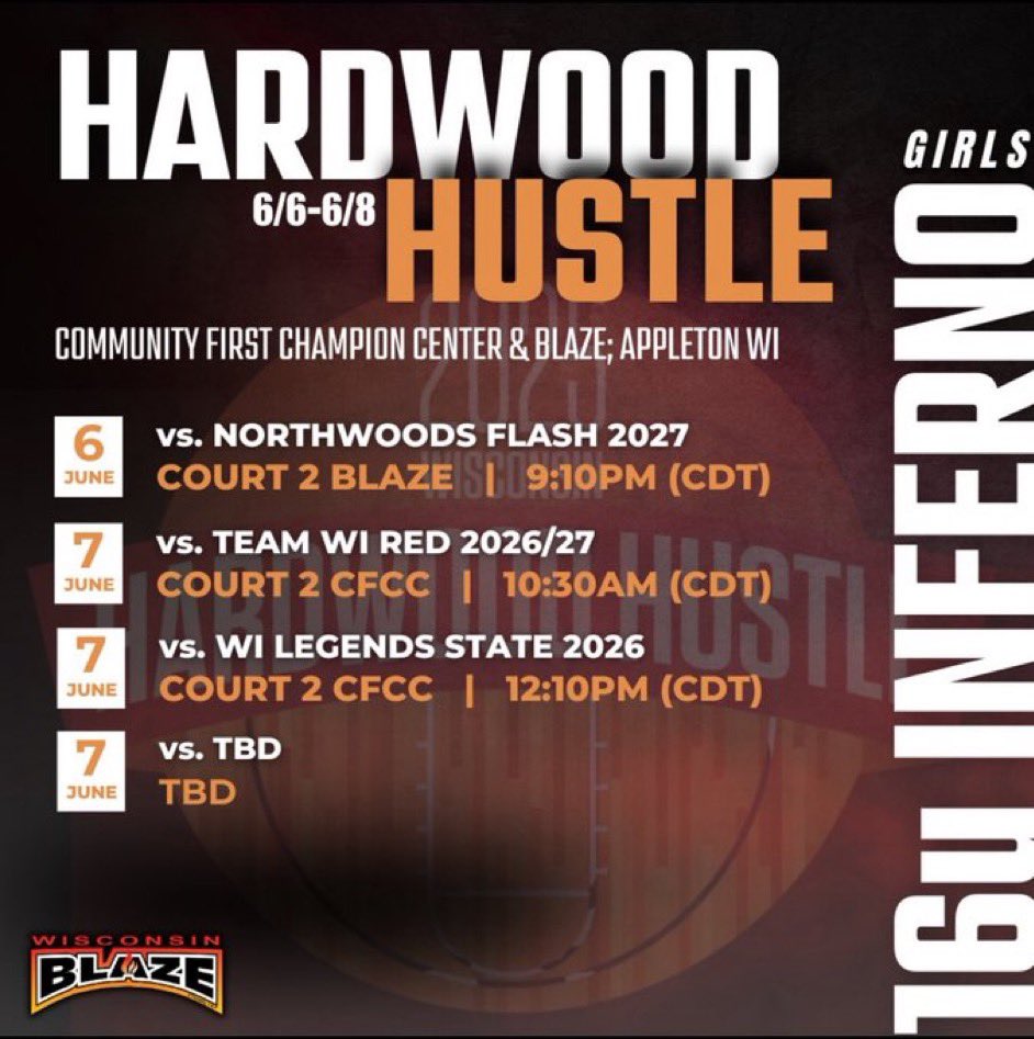 Aubrey Lensmire (@aubreylensmire) on Twitter photo Schedule for this weekend! Hardwood hustleπ₯π₯π₯<a href="/LisaMVanWyk/">Lisa Van Wyk</a> <a href="/WisconsinBlaze/">Wisconsin Blaze Girls Basketball</a> <a href="/WIBlazeInferno/">WI Blaze Inferno Girls</a> Schedule for this weekend! Hardwood hustleπ₯π₯π₯<a href="/LisaMVanWyk/">Lisa Van Wyk</a> <a href="/WisconsinBlaze/">Wisconsin Blaze Girls Basketball</a> <a href="/WIBlazeInferno/">WI Blaze Inferno Girls</a>