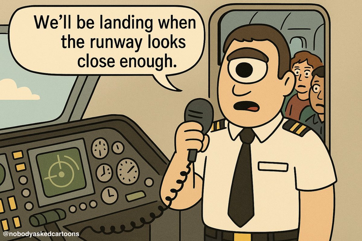 NobdyAskedToons's tweet image. Statistically speaking, most of his flights land just fine.
#NobodyAsked #CartoonHumor #AirTravel #Cyclops