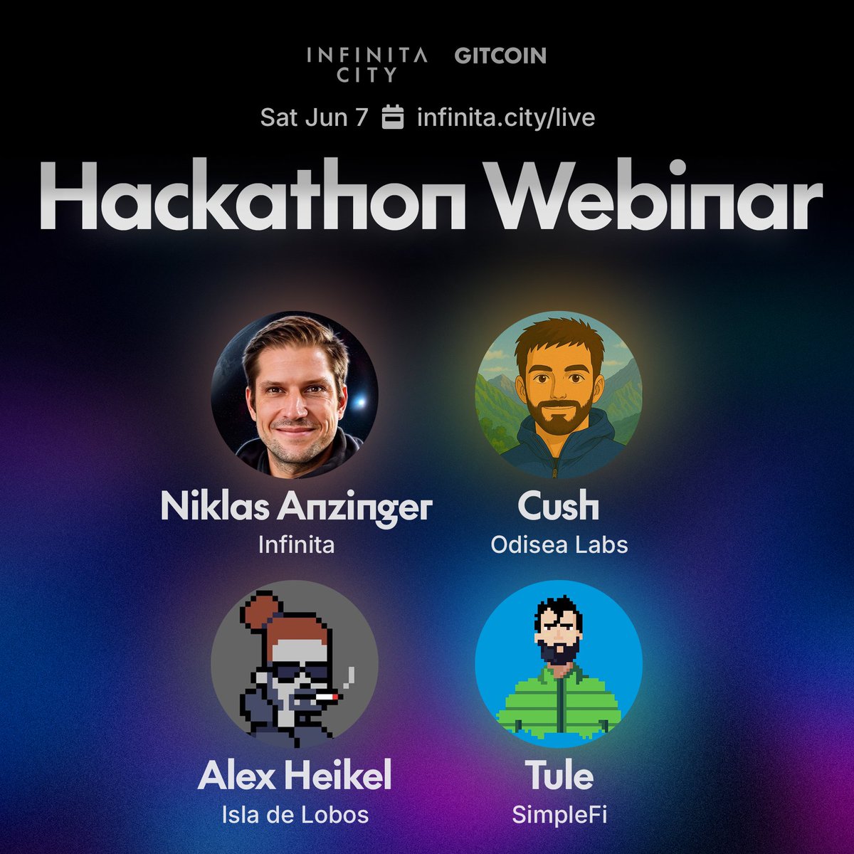 🔴 You’re in. Now build.

Crypto Cities Hackathon kicks off tomorrow.
Join us live at 13:15 (GMT-6) and hear from:
<a href="/NiklasAnzinger/">Niklas Anzinger 📍 Infinita</a> (<a href="/infinitacity/">Infinita City</a>)
<a href="/0xcush/">cush</a> (<a href="/odisealabs/">Odisea Labs</a>)
<a href="/alexheikel/">alex</a>  (<a href="/isladelobos/">Isla de L.O.B.O.S.</a>)
<a href="/AnInternetter/">Tulezao</a> (@simplefi_tech)

📡 infinita.city/live
This is the glitch
