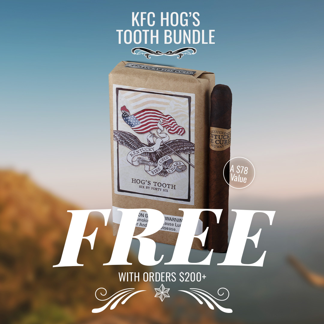 Go hog wild – no promo code needed.
Up for grabs is a 10-count Drew Estate Kentucky Fire Cured Hog’s Tooth bundle...yours free with a low buy-in of just $200! Promo auto-applies at checkout - order now while supplies last!
- ow.ly/OFyz50W5PPn.