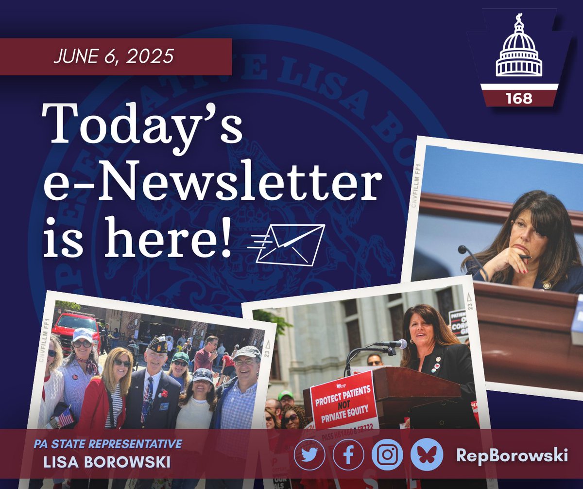 In today's e-newsletter: Progress on my bill to keep private equity out of our healthcare systems, the effort to hold cyber charter schools accountable moves forward, the latest news on our campaign to protect SEPTA from service cuts, and much more: pahouse.com/borowski/InThe…