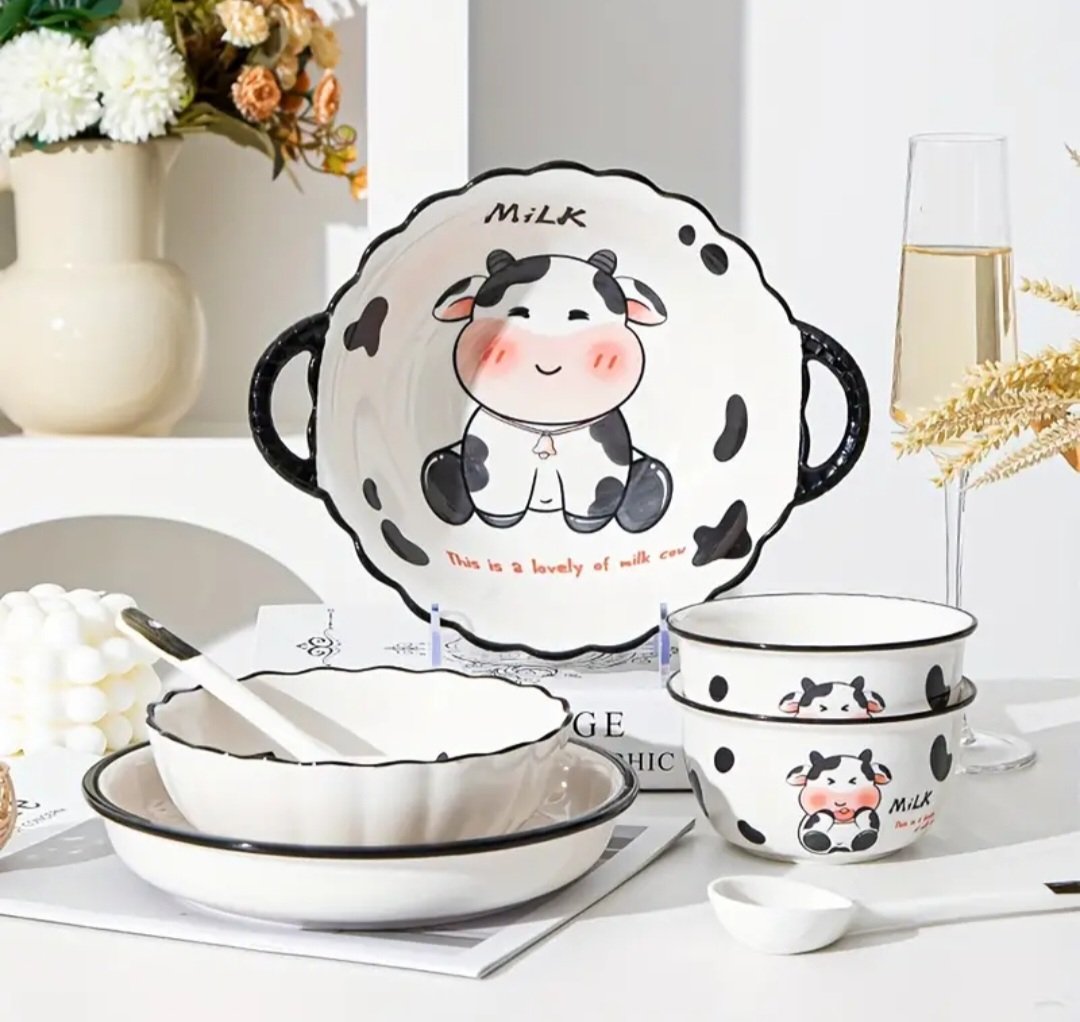 Modern Ceramic Dinnerware Set with Cute Cartoon Cow Design, Animal Theme Round-Shaped Plates and Bowls, Suitable for Dorms and College Students - 3/4 Piece Set
🎉 Exclusive deal[1,99€]
👉 item link: temu.to/k/eqwlphjnq3x
⚠️ The discount may vary.