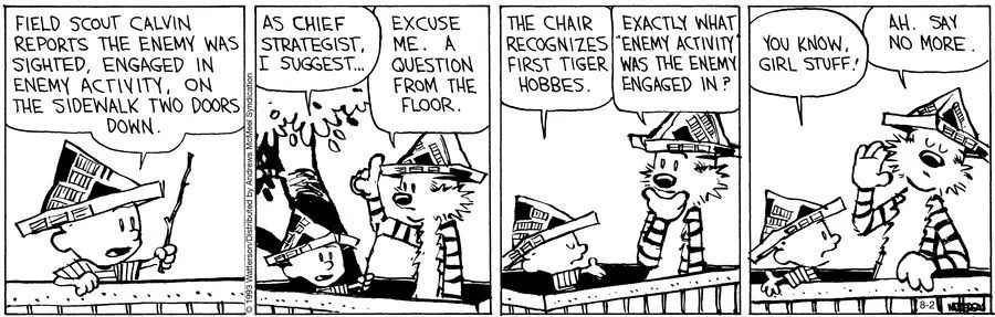 Calvinn_Hobbes's tweet image. Intelligence confirms enemy was engaging in unspecified girl stuff
#CalvinandHobbes #SpyKids