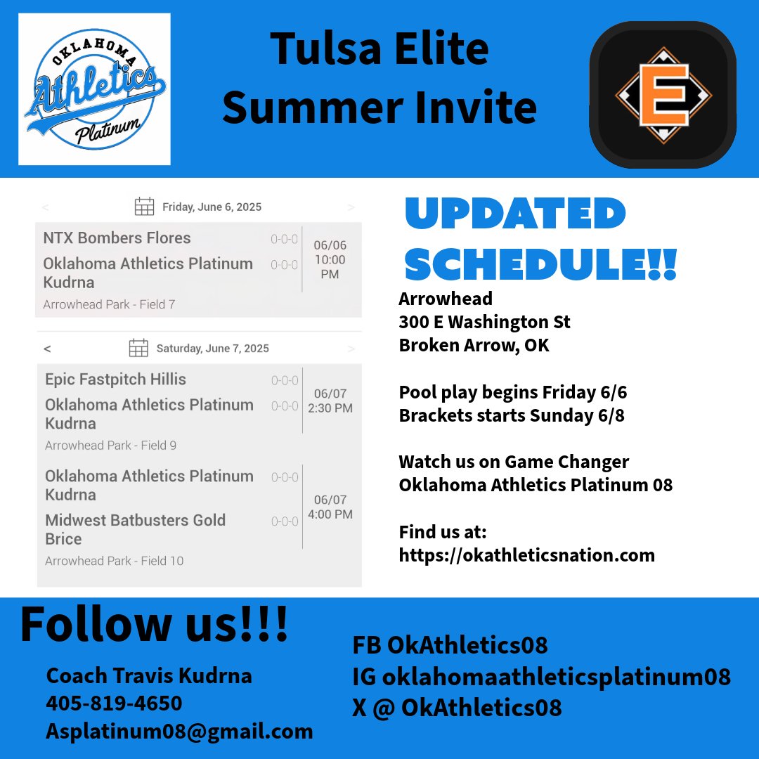🥎Updated Schedule ⬇️

Please 🙏 no more rain 🤞