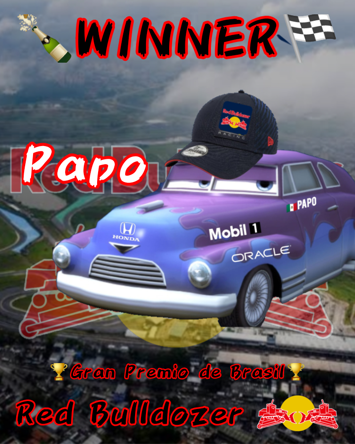 cars_fan9592805's tweet photo. 🏆🏁BANDERA A CUADROS Y PAPO ES EL GANADOR DEL GRAN PREMIO DE BRASIL🏁🏆
🥇@PapoCocheChulo
🥈@ElLewis_Jamon
🥉@pst_komodo
Una buena carrera por parte de todos 🧐👏
Y Fred se lleva un punto más por la vuelta rápida🔥🕓
#FormulaRacerBernoulliSeason https://t.co/yres4cBv25