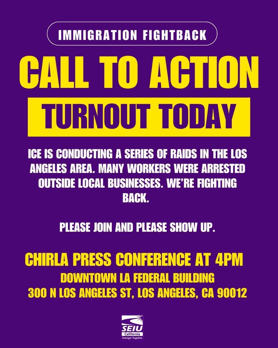🚨Happening Now🚨

The cruelty and inhumanity of ICE is on full display today across Los Angeles. I am outraged by the stories of ice raids in our communities and the physical injuries inflicted upon law abiding citizens.

I stand unapologetically with our immigrant communities.