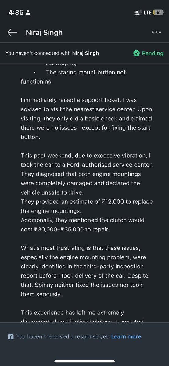 Devanshuz's tweet photo. Disappointing Experience with @myspinny

I’m writing this post with great disappointment regarding my recent experience with Spinny.

In February 2025, I purchased a car from the Sohana Road branch in Gurugram.
Registration Number: HR26 DW6616 https://t.co/JLo8pxeZzd
