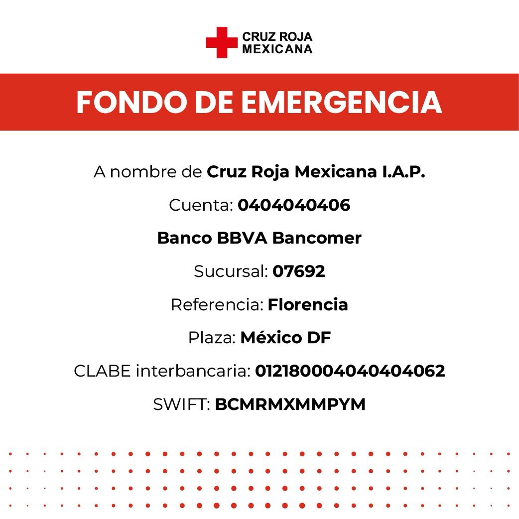Cruz Roja Mexicana está lista para la temporada de huracanes.

Activamos nuestro Plan Nacional con voluntarios, equipos de rescate y ayuda humanitaria en todo el país.
🙌 Súmate antes de que llegue la emergencia.

#CruzRojaMexicana #TemporadaDeHuracanes #AyudarNosMueve