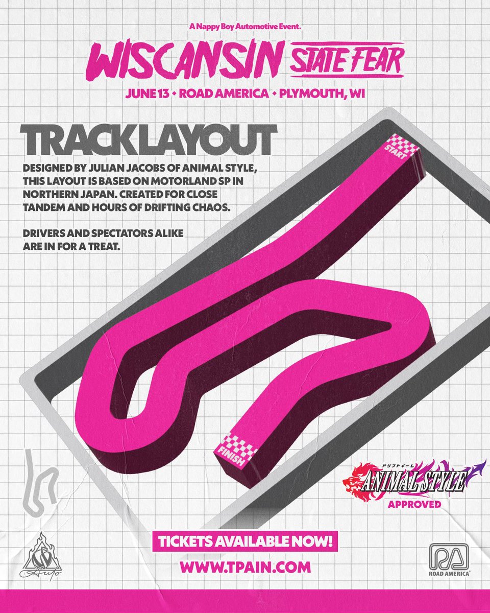We’re officially running a layout designed by Julian Jacobs from Team Animal Style - huge thank you to him for bringing this Motorland SP-inspired layout to life, we are pumped to run this next week. Who are you excited to see run this? 

🎟️ wiscansin.co/tour - June 13 at