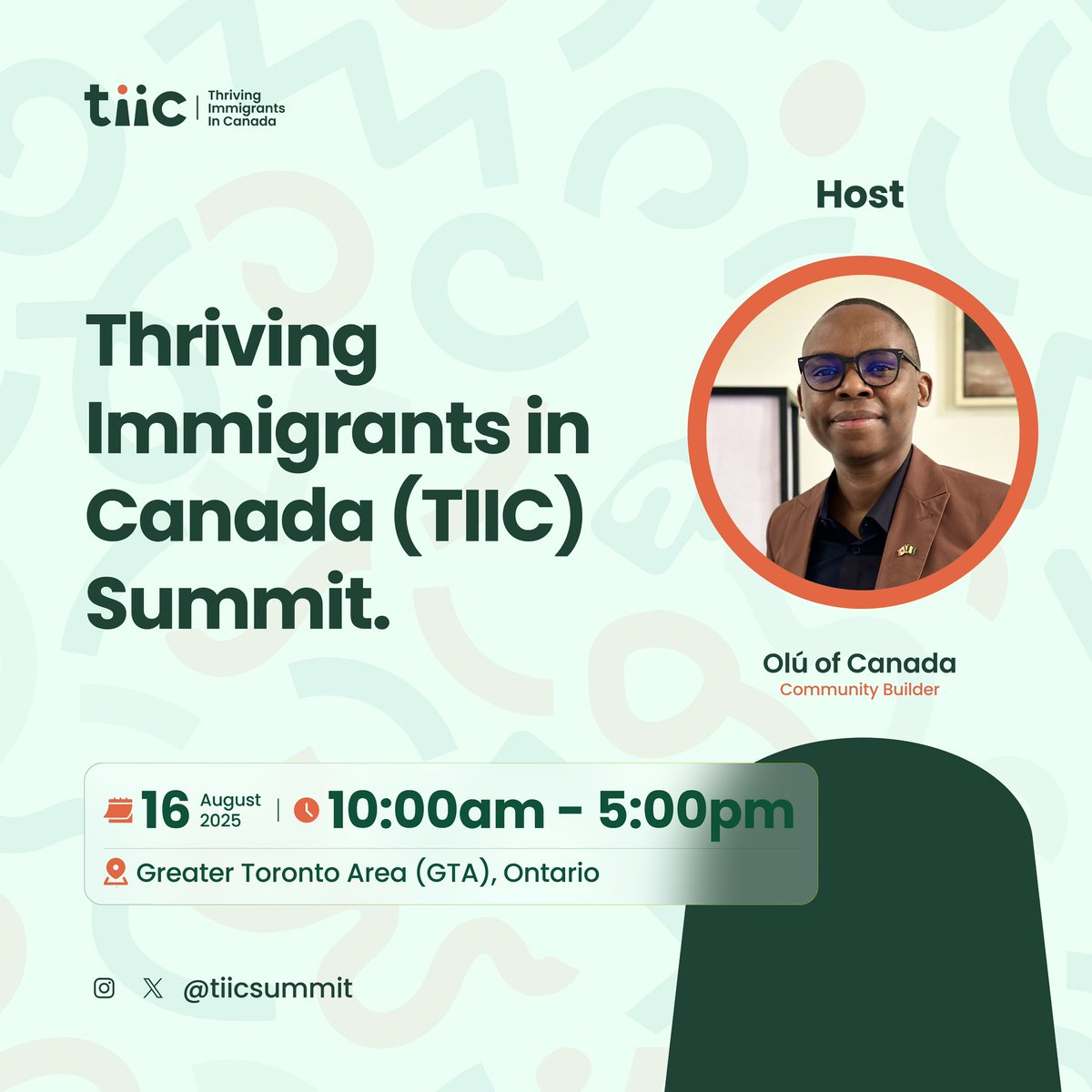 Olufemiloye's tweet photo. After 10 years of living in Canada, I have a lot to share. And some conversations are better in person. 

The first Olú of Canada Live Event is coming. August 16, 2025 at the Greater Toronto Area.

I’m coming with 10 other high impact immigrants in Canada, and having 4 transformative panel sessions on:

• Immigration and Newcomer Settlement
• Career and Entrepreneurship
• Finance and Investment
• Digital Business and Online Branding

And of course, a fireside chat to ask Olú of Canada questions and get answers on the spot.

Save the date. Prepare to attend. Come with all your questions.

Tickets and details available soon. Follow @TIICsummit for information as e dey hot.

If you’re an immigrant-serving business, this is a prime opportunity to showcase your products and services to a highly engaged audience. Partner with us to amplify your brand while supporting a transformative experience for newcomers.  

For partnership opportunities and collaborations, email us at partnership@olufemiloye.ca

Together, let’s create more stories worth telling!