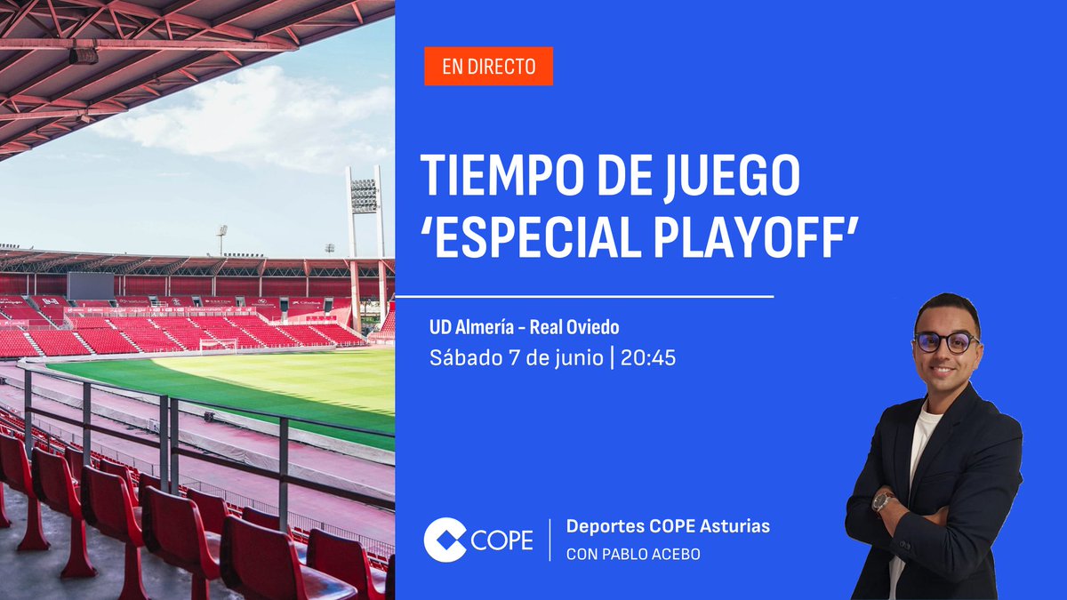 DeportesCOPEAsturias (@deportescopea) on Twitter photo 🔥🔥 ¡El playoff del <a href="/RealOviedo/">Real Oviedo</a> en 𝐓𝐢𝐞𝐦𝐩𝐨 𝐝𝐞 𝐉𝐮𝐞𝐠𝐨 𝐀𝐬𝐭𝐮𝐫𝐢𝐚𝐬 desde el Power Horse Stadium!
🎙️ <a href="/pabloacebocope/">Pablo Acebo</a>
🗣️ <a href="/SergioDirFut/">Sergio Fernández</a>
🗣️ <a href="/rafaelportero13/">Rafael de Diego</a>
💻 cope.es/oviedo
📱 App <a href="/COPE/">COPE</a> y <a href="/tjcope/">Tiempo de Juego</a> 🔥🔥 ¡El playoff del <a href="/RealOviedo/">Real Oviedo</a> en 𝐓𝐢𝐞𝐦𝐩𝐨 𝐝𝐞 𝐉𝐮𝐞𝐠𝐨 𝐀𝐬𝐭𝐮𝐫𝐢𝐚𝐬 desde el Power Horse Stadium!
🎙️ <a href="/pabloacebocope/">Pablo Acebo</a>
🗣️ <a href="/SergioDirFut/">Sergio Fernández</a>
🗣️ <a href="/rafaelportero13/">Rafael de Diego</a>
💻 cope.es/oviedo
📱 App <a href="/COPE/">COPE</a> y <a href="/tjcope/">Tiempo de Juego</a>