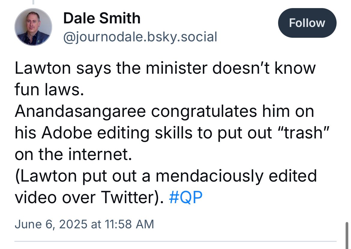 Andrew Lawton (@andrewlawton) on Twitter photo Blatant lie from a Parliamentary Press Gallery reporter. My video of me questioning Minister Anandasangaree had no edits, let alone “mendacious” ones. Waiting for a retraction <a href="/journo_dale/">Dale Smith</a>. Blatant lie from a Parliamentary Press Gallery reporter. My video of me questioning Minister Anandasangaree had no edits, let alone “mendacious” ones. Waiting for a retraction <a href="/journo_dale/">Dale Smith</a>.