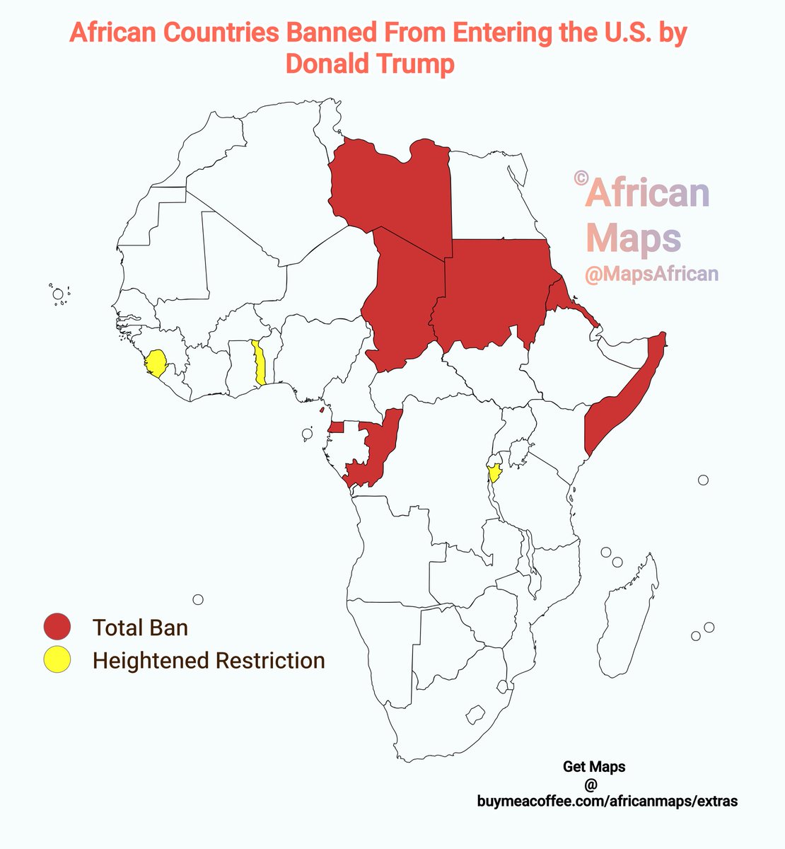 Somaalilanders's tweet photo. African Countries Totally Banned from Entering the U.S by Donald Trump. Source @MapsAfrican #Africa #Somaliland https://t.co/TqvZozG4Rf