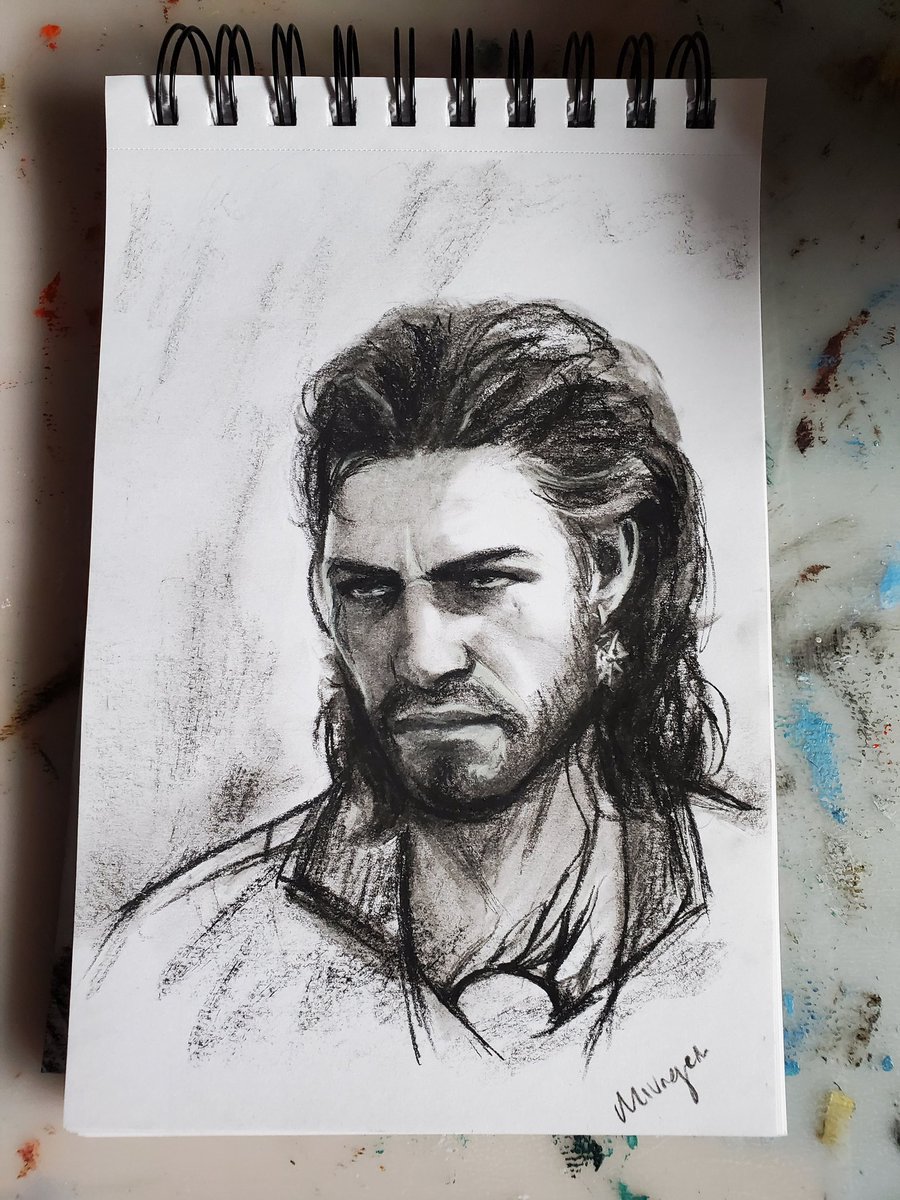 Charcoal sketch of an angy wizard