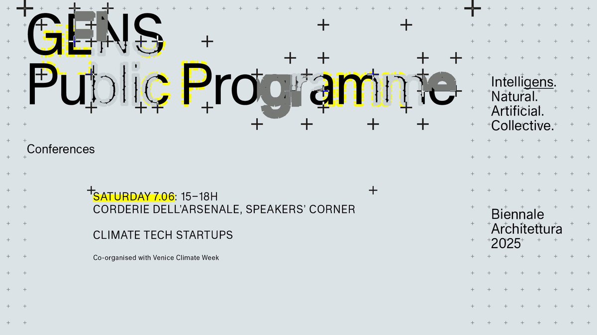 la_Biennale's tweet photo. #BiennaleArchitettura2025 CLIMATE TECH STARTUPS are the protagonists of the #GENS Conference scheduled for tomorrow (3 pm) at the #SpeakersCorner in the Corderie dell’Arsenale. The meeting, co-organised with the #VeniceClimateWeek, will explore the transformative potential of Deep Tech in reshaping industries and driving the “fourth wave” of innovation → https://t.co/rC1tMx15B0