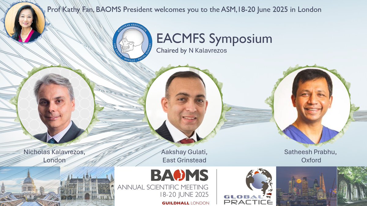 BAOMS (@baomsofficial) on Twitter photo In case you missed it... There is a EACMFS session at #BAOMS2025 chaired by <a href="/londonhead_neck/">Nick Kalavrezos</a> with <a href="/MrAakshayGulati/">Mr Aakshay Gulati</a> and <a href="/SPOMFS1/">Satheesh Prabhu</a>.
#omfs #conference #GlobalPractice #International #Europe
<a href="/KathyFanSurgeon/">Prof KathyFan PhD, FRCSEd, FDS RCSEng, FRCS OMFS</a> , <a href="/jtg_baoms/">Junior Trainee Group - BAOMS</a> & <a href="/FitOmfs/">OMFS FiT</a> In case you missed it... There is a EACMFS session at #BAOMS2025 chaired by <a href="/londonhead_neck/">Nick Kalavrezos</a> with <a href="/MrAakshayGulati/">Mr Aakshay Gulati</a> and <a href="/SPOMFS1/">Satheesh Prabhu</a>.
#omfs #conference #GlobalPractice #International #Europe
<a href="/KathyFanSurgeon/">Prof KathyFan PhD, FRCSEd, FDS RCSEng, FRCS OMFS</a> , <a href="/jtg_baoms/">Junior Trainee Group - BAOMS</a> & <a href="/FitOmfs/">OMFS FiT</a>