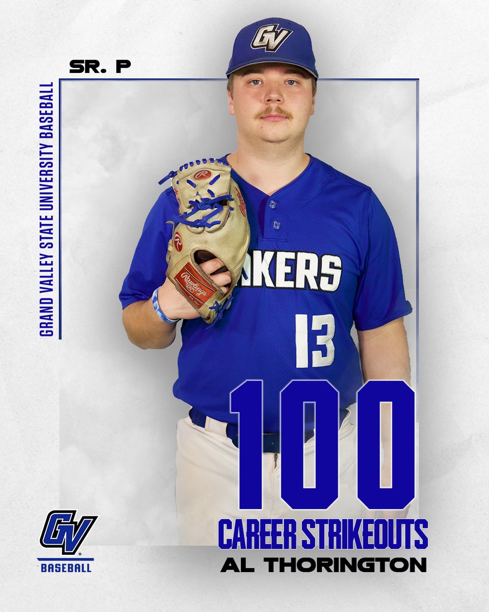 Updating baseball information and Al Thorington hit the 100 strikeout mark during his final outing as a Laker. Congrats on a terrific senior season and career at GVSU.