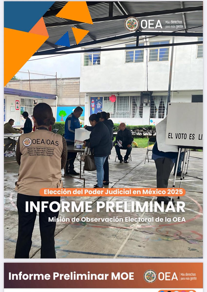 REPORTE PRELIMINAR DE MISION ELECTORAL DE OBSERVACION A ELECCIONES DE JUECES EN MEXICO

Recomiendan que no se utilice este sistema en otros países 
SE ENCUENTRA EN ESTE LINK: oas.org/fpdb/press/202…