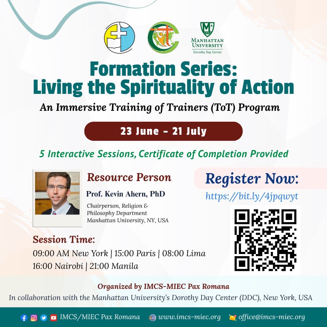 Kevin Ahern (@kevin_ahern) on Twitter photo Happy to announce this training for college student leaders on spirituality and social action - sponsored with the
<a href="/PaxRomanaIMCS/">IMCS Pax Romana</a> movement and the Dorothy Day Center at <a href="/ManhattanEdu/">Manhattan University</a> Happy to announce this training for college student leaders on spirituality and social action - sponsored with the
<a href="/PaxRomanaIMCS/">IMCS Pax Romana</a> movement and the Dorothy Day Center at <a href="/ManhattanEdu/">Manhattan University</a>